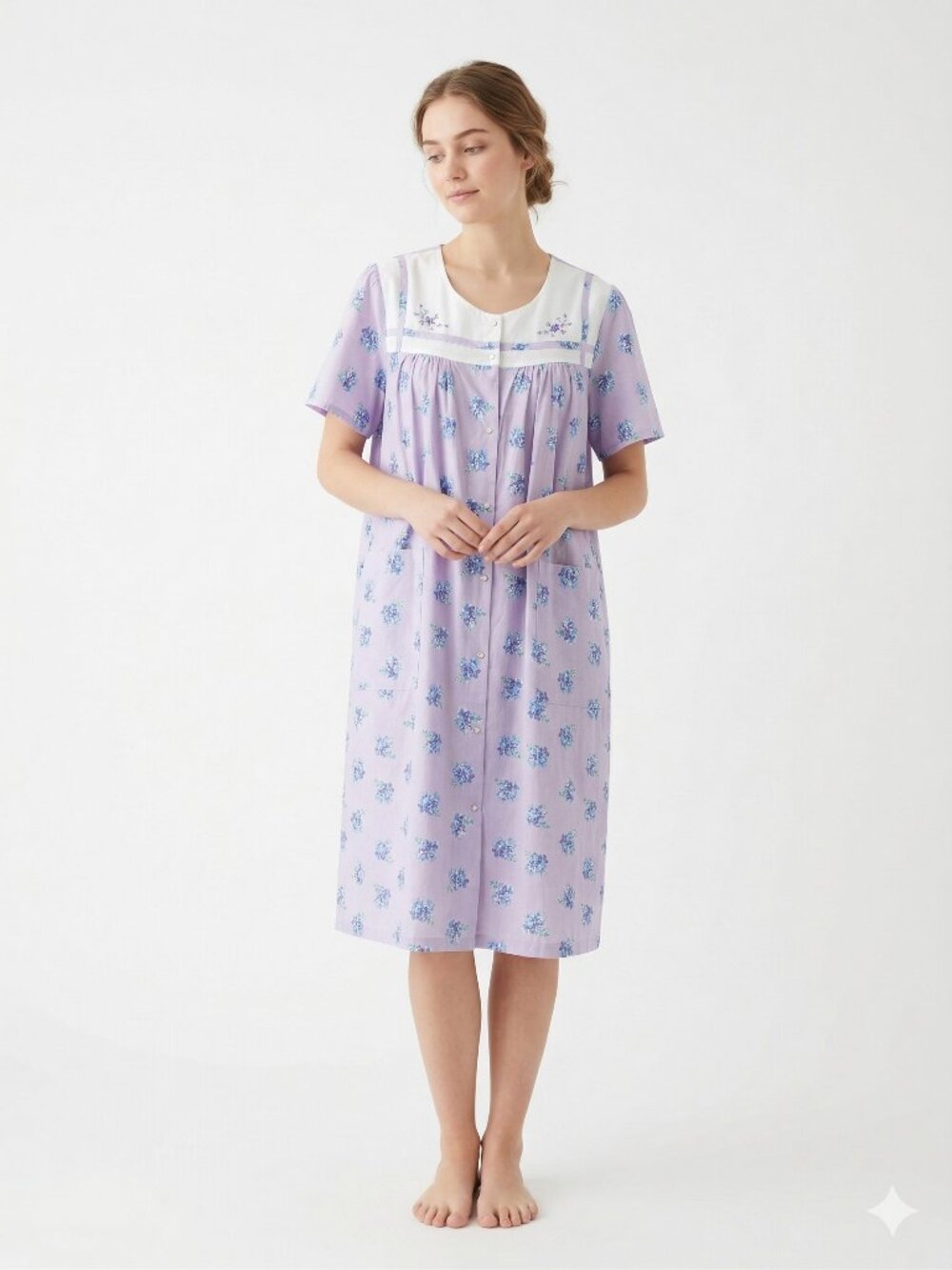 Pink House Dress Robe Nightgown Purple Floral Pearl Snap Lounge Casual 1X NWT